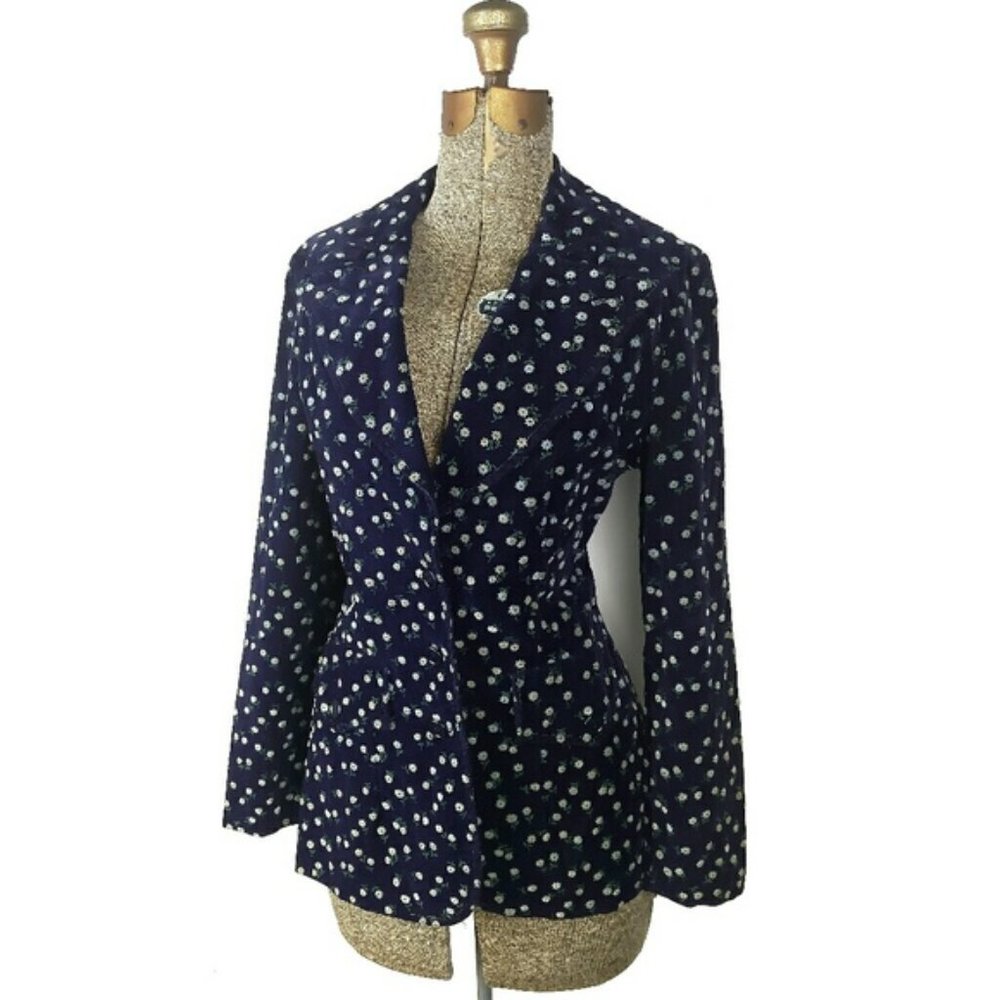 Custom made Fitted Velvet jacket Floral Ptint blazer sz.XS